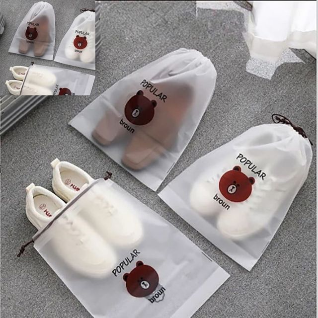 다회용 방수 비닐 파우치 반투명 곰 1p 신발주머니 복조리파우치 신발파우치 비닐주머니
