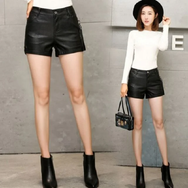 옆지퍼 가죽 반바지 패션 캐쥬얼 여성 숏팬츠
