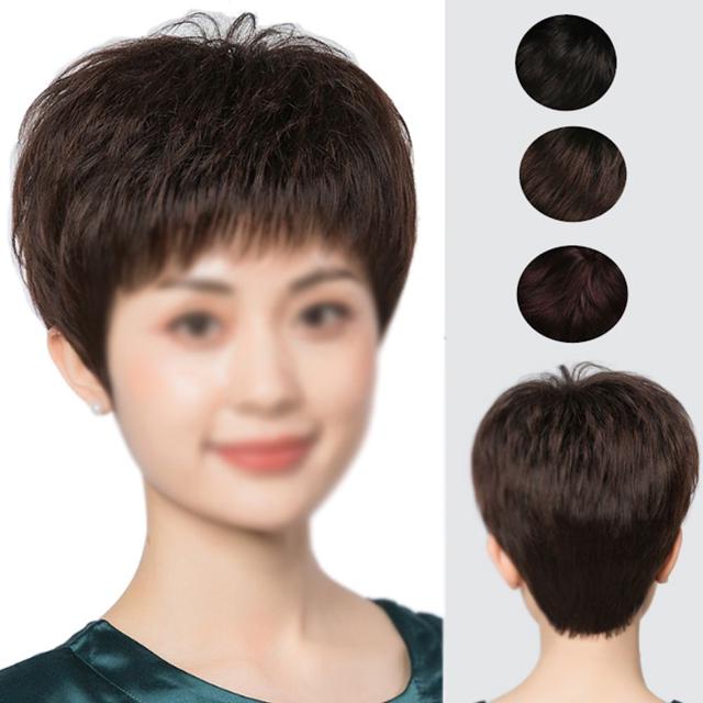 키밍 중년여성 인모 통가발 짧은가발 자연스러운 패션