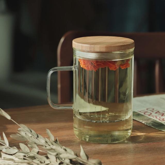 우드커버 내열유리 거름망 티머그 500ml