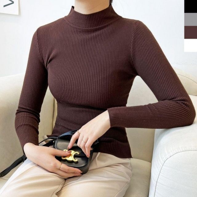 여성 슬림핏 반목폴라 니트티 데일리 골지 긴팔 이너웨어 가을 겨울