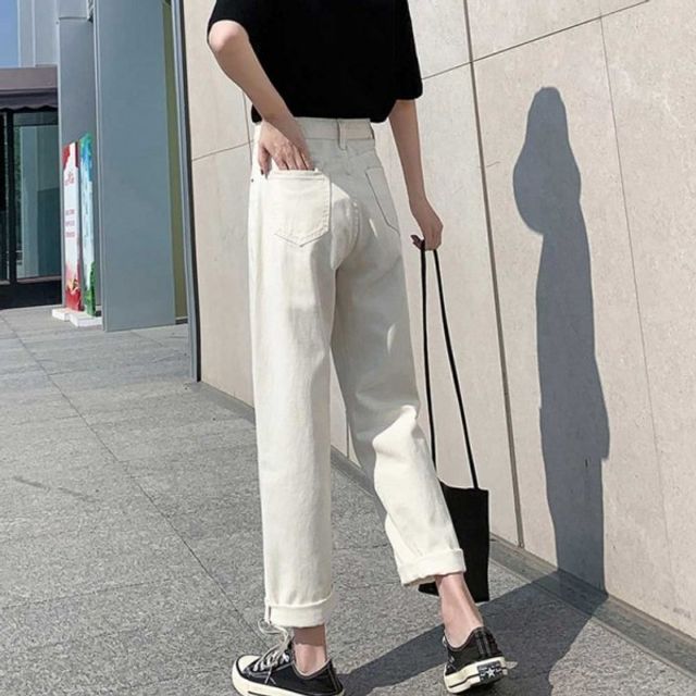 여자 편안한 코디 롤업 스트레이트 청바지 데일리 팬츠