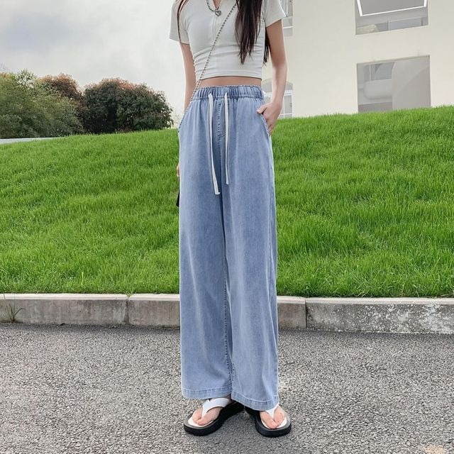 BNCWC1001 여성 밴딩 와이드 쿨 데님 팬츠 나팔 진 나