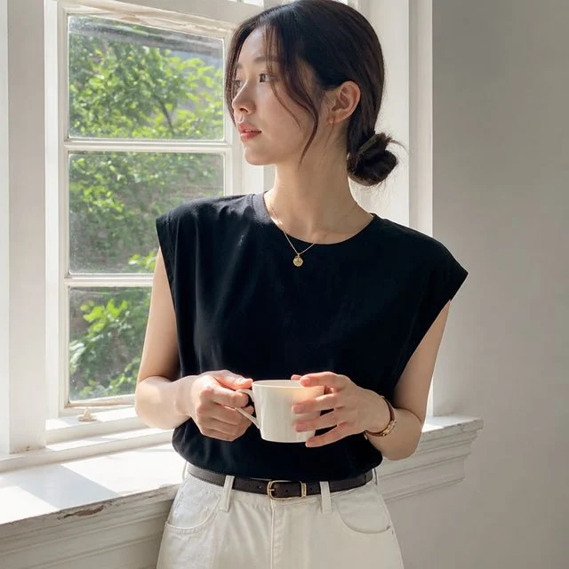 여성 데일리 나시 슬리브리스 티셔츠 루즈핏 상의