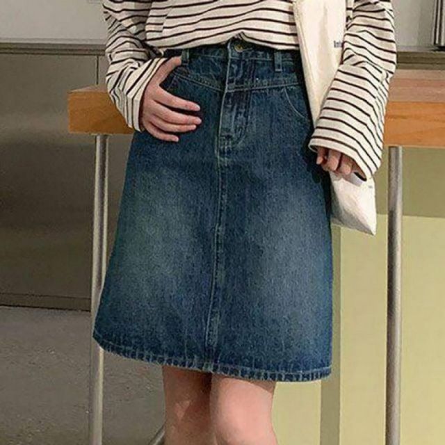 여성용 빈티지 데님 미니 A라인 스커트 청치마