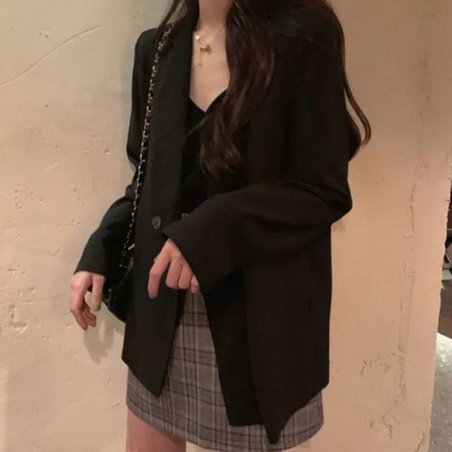 여성용 박시핏 오피스 블레이저 자켓 가벼운 봄 아우터