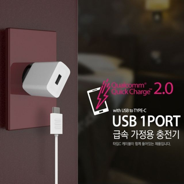 USB 1포트 C타입 급속 가정용 스마트폰충전기 화이트
