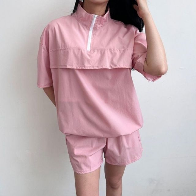 세션 후드아노락 여성용 하프티 시그니처 하프바지 세트상품 커플 유니섹스윈드브레이커 지퍼라인 커플룩