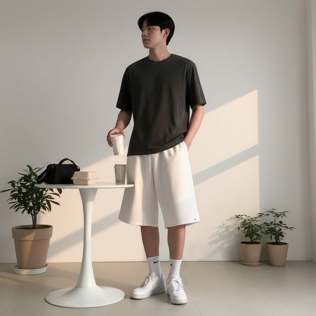 남녀공용 4컬러 스냅 단추 버뮤다팬츠 커플룩 반바지