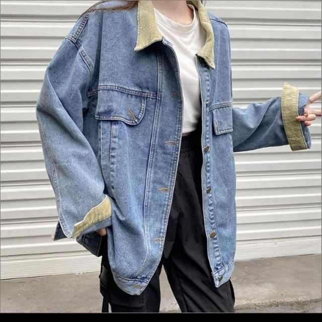 여성 배색 카라 청자켓 연청 데님 루즈핏 간절기 아우터 데일리 자켓