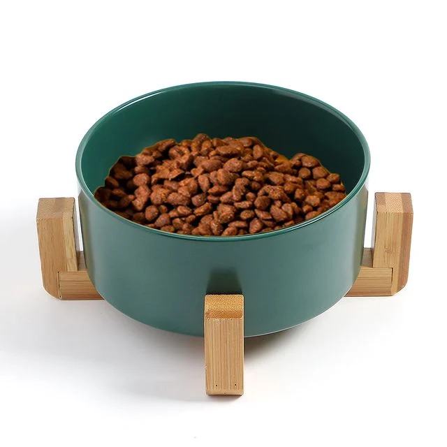 반려동물 우드받침 도자기식기 16cm 애완동물물그릇