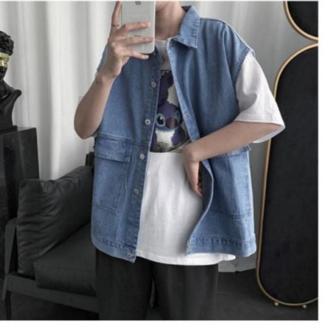 남성용 캐주얼 데님 청청 조끼 일상복 아이템