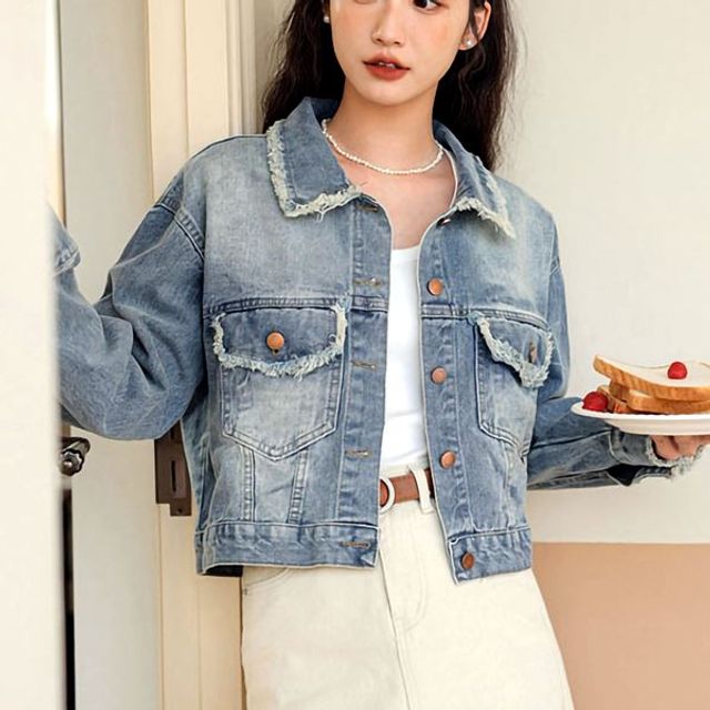 빈티지 자켓 여자 데님 크롭 젊은 청 기장 스타일