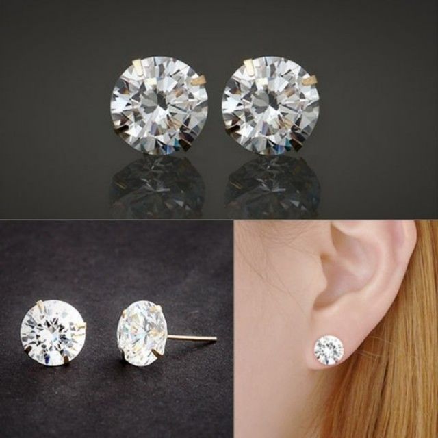 14K 큐빅 9mm 화이트 귀걸이 여자 선물용 기본 디자인