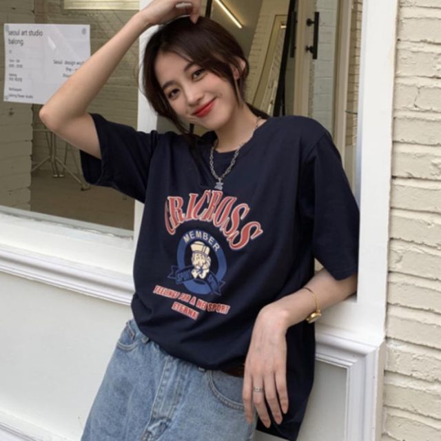 여성 루즈핏 반팔티 레터링 예쁜핏 그레이프린팅 세련미 인기상품