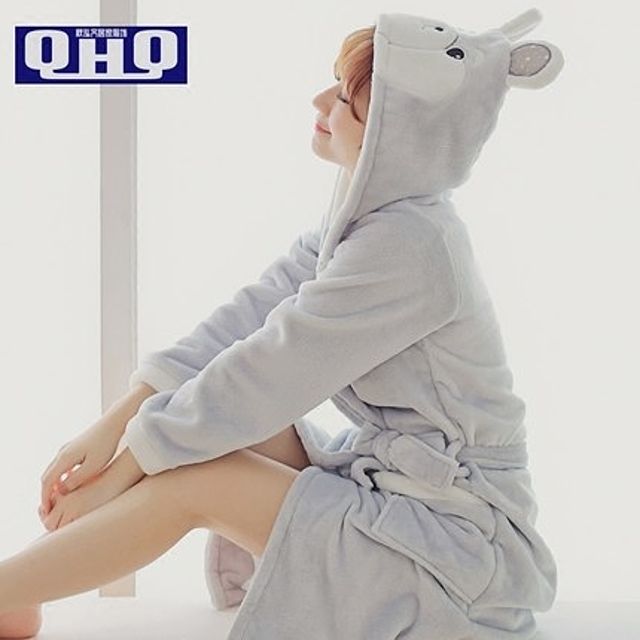 QHQ 여성 플란넬 겨울 벨벳 동물 잠옷 가운