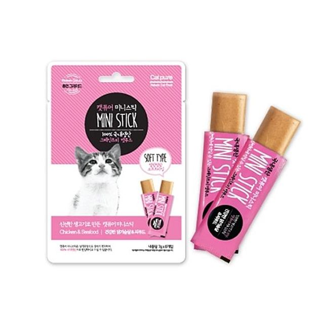 캣퓨어 미니스틱 닭가슴살 씨푸드 7g x 8ea 고양이 간식