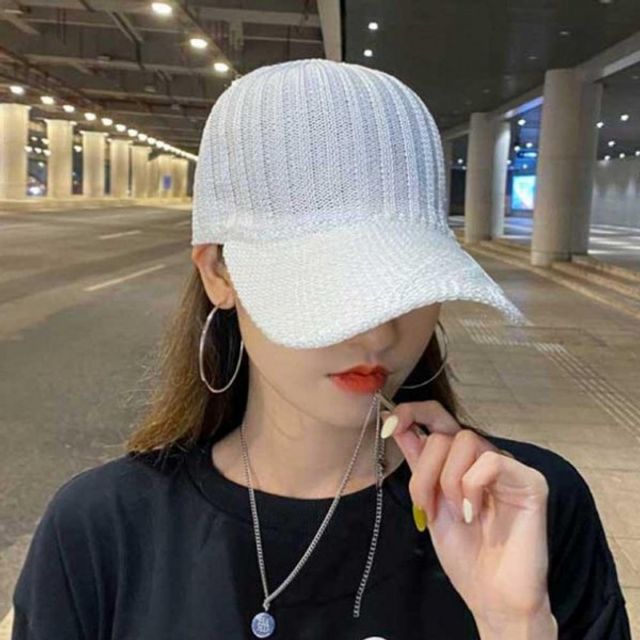 볼캡 모자 야구 캡모자 여름 캐주얼 펄 반짝이 니트 쿨 여성
