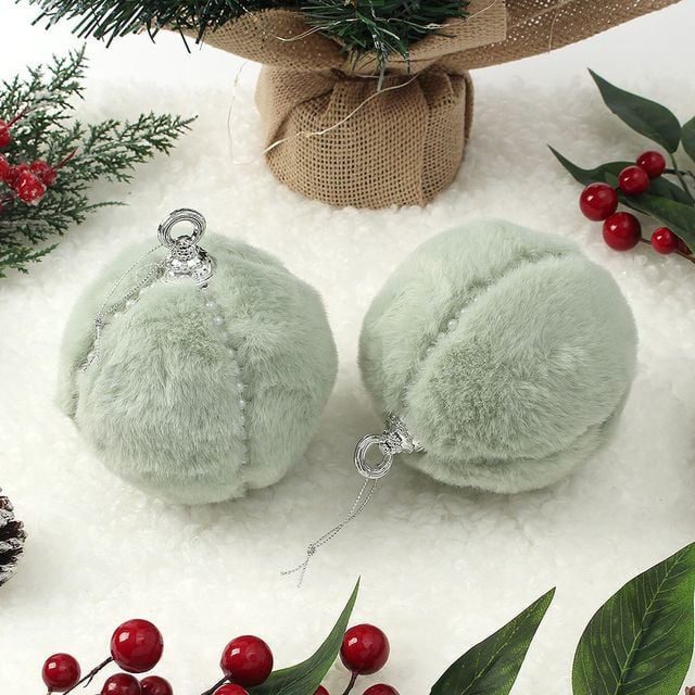 퓨어그린 패브릭 장식볼 2P 10cm 진주폼폼이 파티 데코