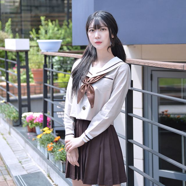 교복몰 따뜻한 브라운 일본여고생 세라복 세트 (긴팔)