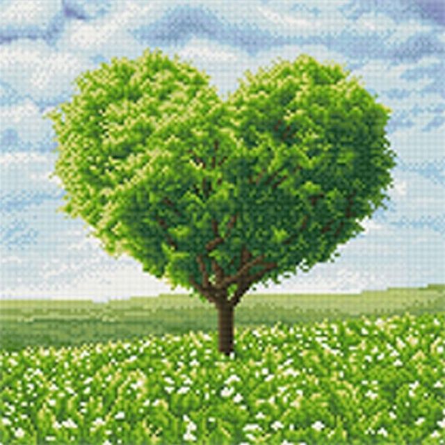 DIY 보석십자수 러블리 그린 하트 트리 30X30
