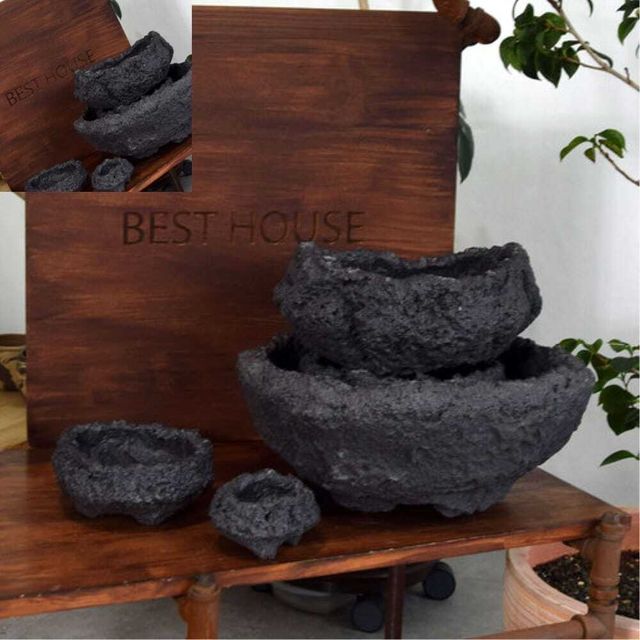 화산석 화분 분재형 4호 18x10cm 석재화분 탁상형 사각플랜터 분재장식