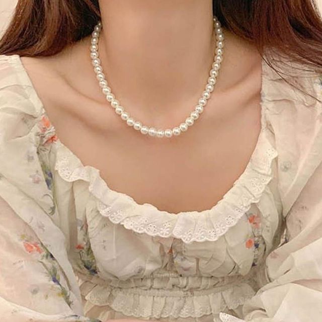 진주목걸이 캐주얼 레이어드 기념일 고퀄마감 7미리 레이어드목걸이