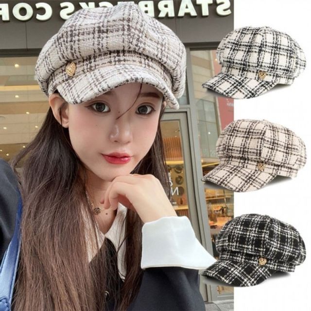 여성 체크모자 겨울 팔각캡 데일리 모자