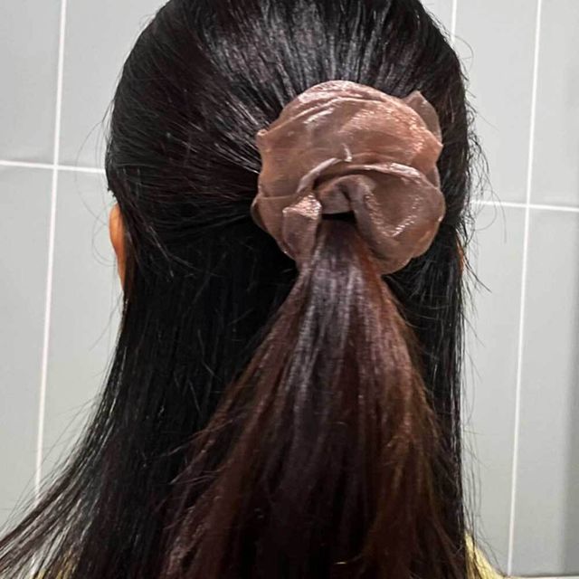 실크 쉬폰 스크런치 곱창머리끈 로즈골드 머리