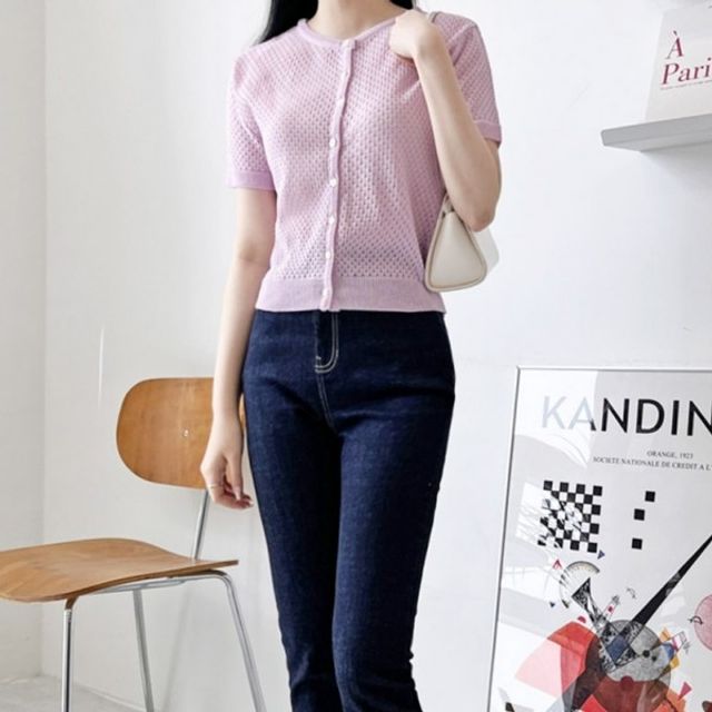 러블리 패턴 펀칭 직장인 크롭 데일리 학생 가디건 반