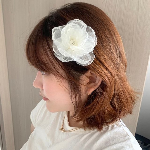 오간자 카멜리아 플라워 헤어핀 셀프웨딩 액세서리 파티용