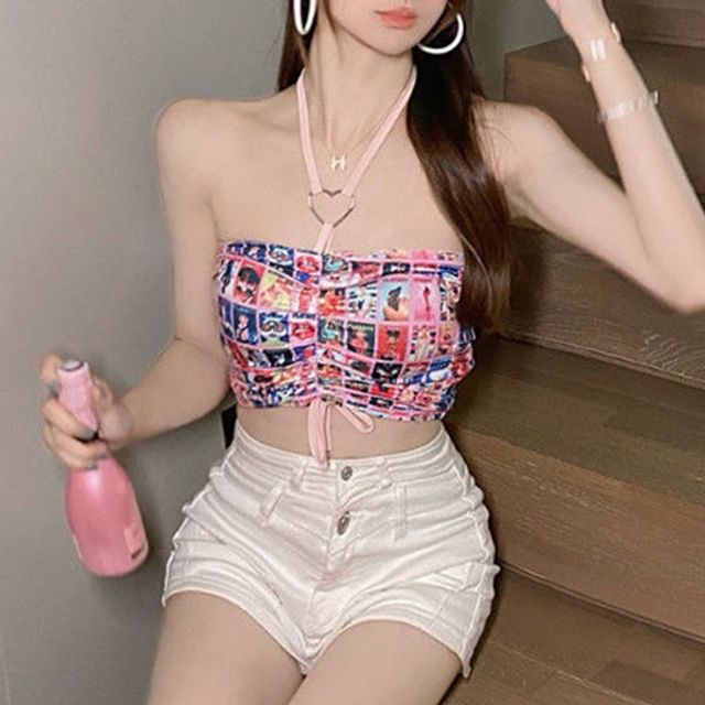 핑크궁뎅이 홀터넥셔링튜브탑 데이트룩 클럽룩 크롭탑