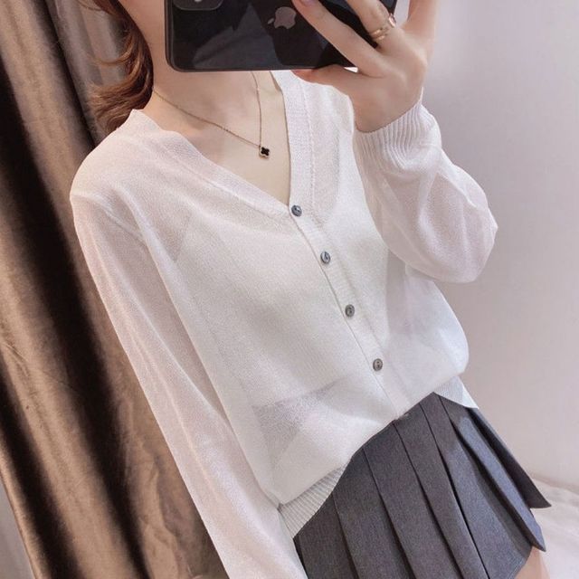 얇은 브이넥 파스텔 여성 5컬러 가디건 시스루 카디건