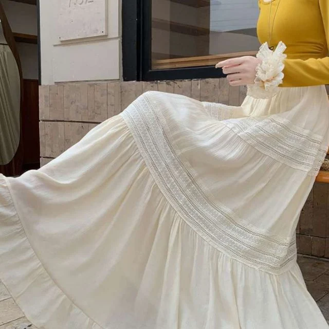 레이스 디테일 캉캉 롱 스커트
