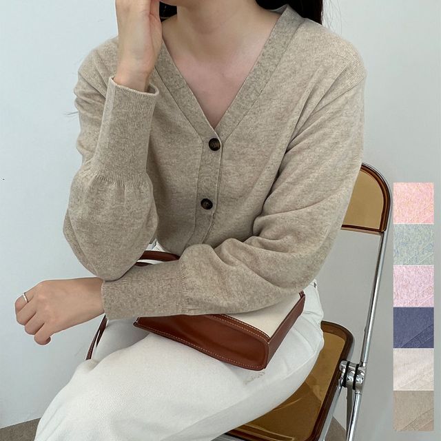 여자 가디건 가을패션 크롭기장 날씬 V넥 가디건