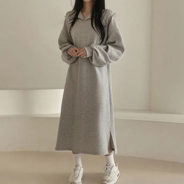 여자 데일리 오버핏 롱원피스 트임 카라