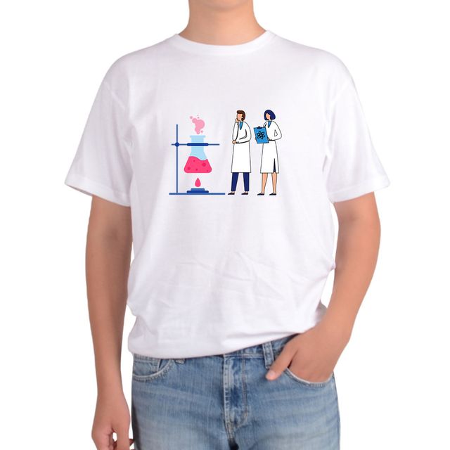 화학반응 연구실 연구자 가열반응 삼각 기구 반팔티