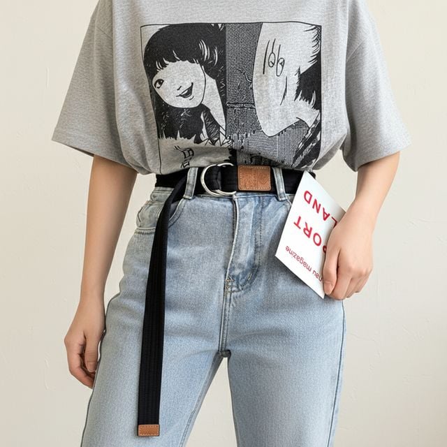 데일리 캔버스 롱 꼬리 벨트 블랙 스트릿 패션 투링 허리띠 130cm