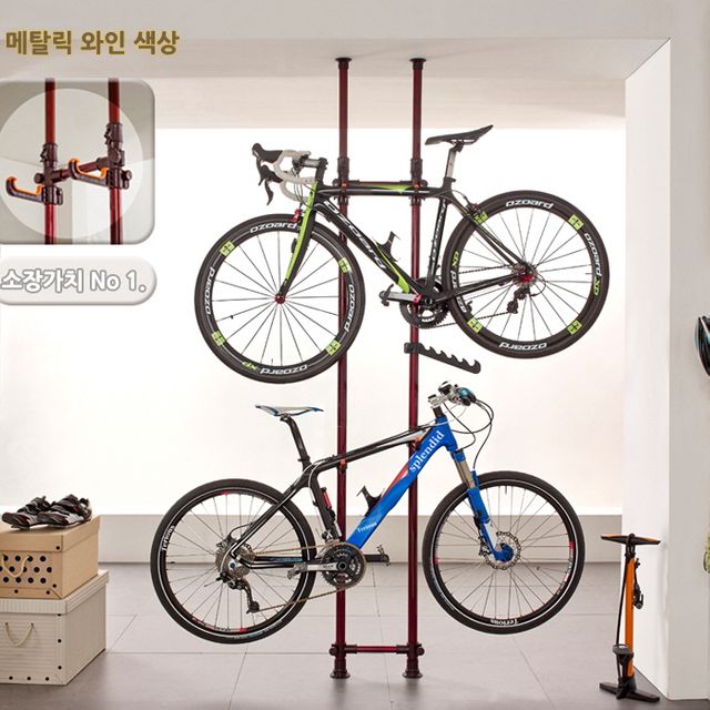 혜명몰 업그레이드 크랭크 자전거거치대 - 메탈릭와인 색상 실내자전거거치대 자전거걸이 실내자전거보관대