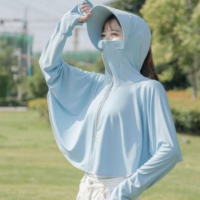 마스크 자외선 가리개 여성 차단 점퍼 후드 썬캡 햇빛