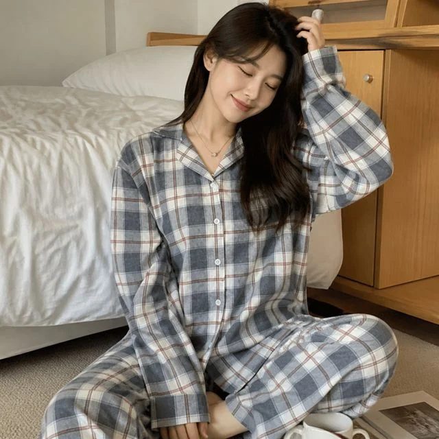 잠옷 홈웨어 파자마 상하의 바이브체크 패턴 여성 실내복 상의 하의
