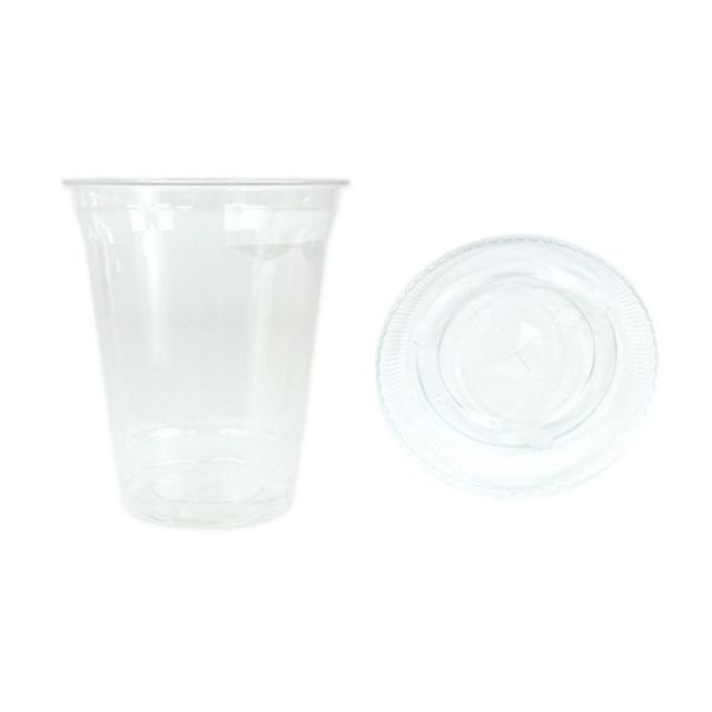 100세트 473ml 플라스틱 테이크아웃 음료컵+납작뚜껑 일회용컵 카페컵 투명컵 아이스컵