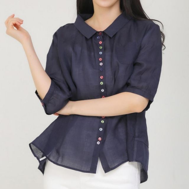 여성 린넨 블라우스 루즈핏 7부 셔츠 여름 남방 상의
