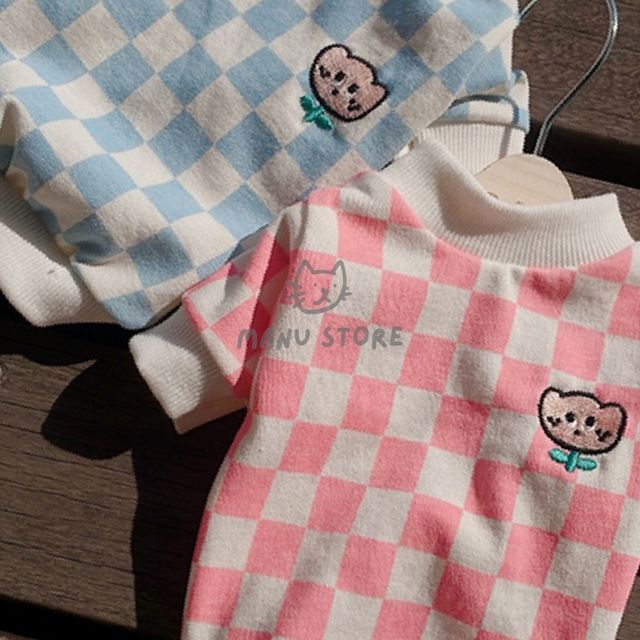 강아지체크옷 아동강아지티셔츠 강아지봄옷