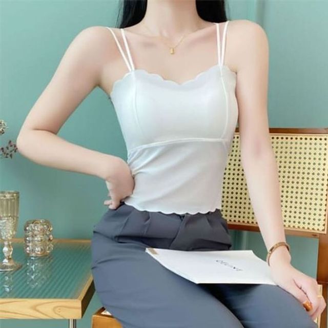 물결 여성 캡나시 더블 스트랩 캐미솔 캡내장 끈나시 캡내장나시