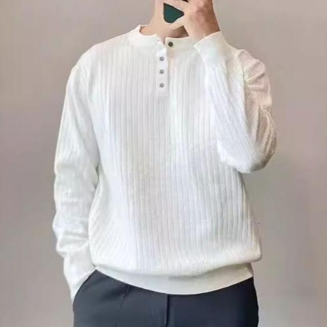 심플 트렌디 남자 단추 골지 데일리 긴팔니트