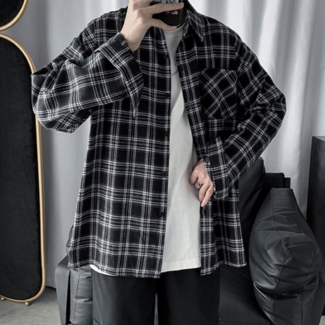 체크셔츠 블랙셔츠 남방 캐주얼 오버핏 루즈핏 셔츠 남성 빅사이즈