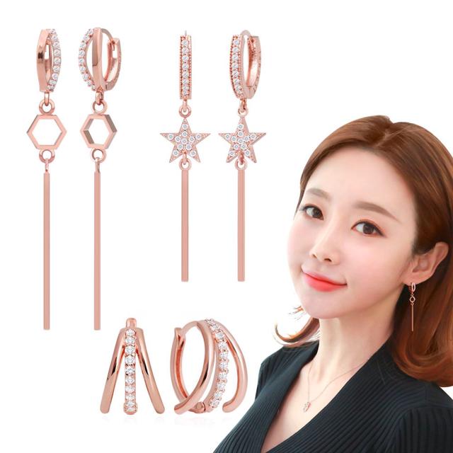 14K Gold-pin 로즈골드 원터치 링 귀걸이 3종 택1