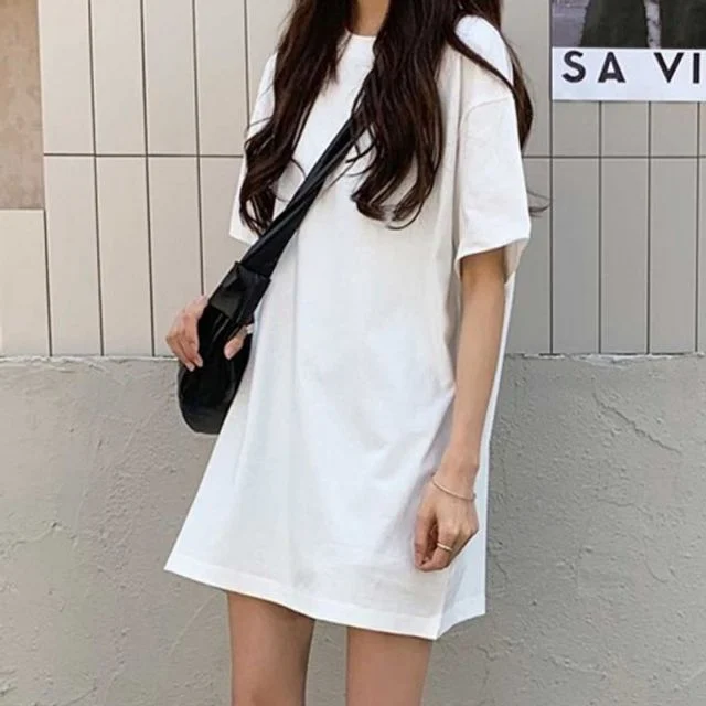 반팔티 티셔츠 숏원피스 레이어드 롱반팔티셔츠 박스