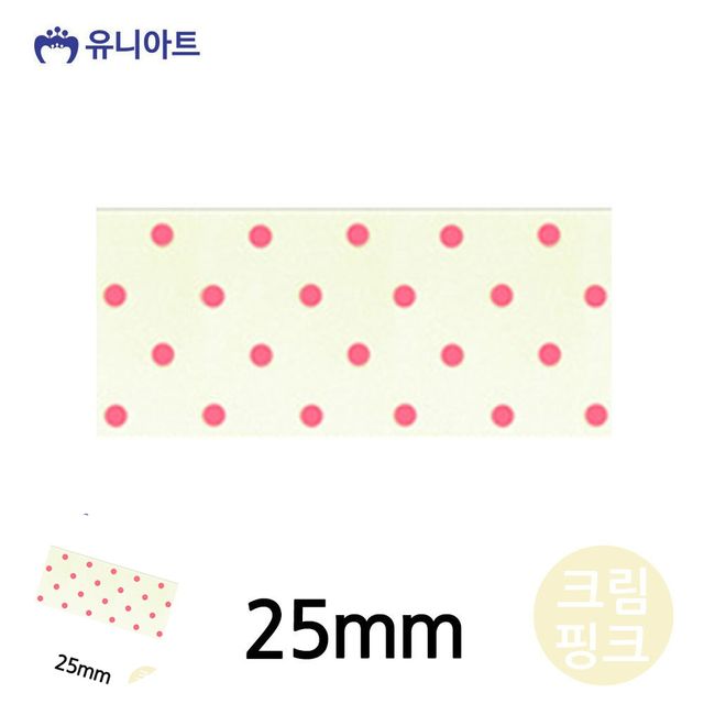 포장타이 리본공예 공단물방울A 리본 25mm 크림핑크 롤
